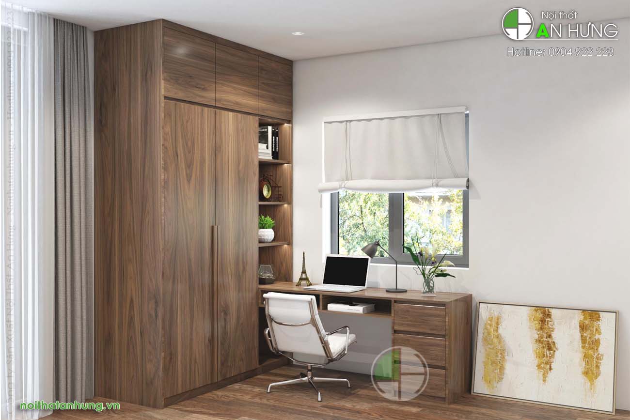 MẪU TỦ ÁO KẾT HỢP BÀN LÀM VIỆC GỖ ÓC CHÓ ĐẸP - EE18