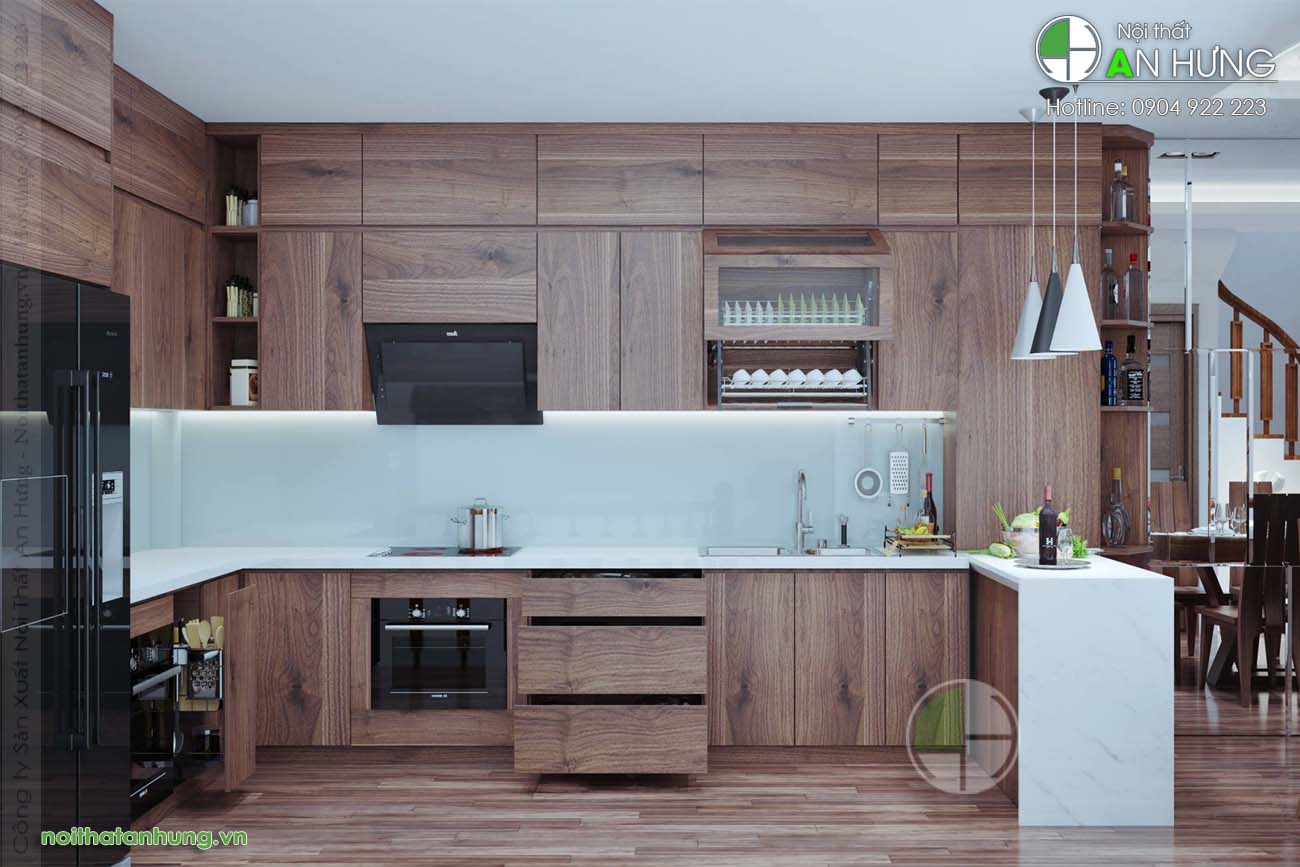 MẪU TỦ BẾP GỖ ÓC CHÓ CAO CẤP - HH01
