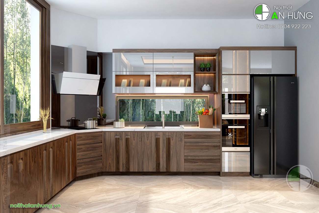MẪU TỦ BẾP GỖ ÓC CHÓ ĐẸP ĐỘC ĐÁO - HH02