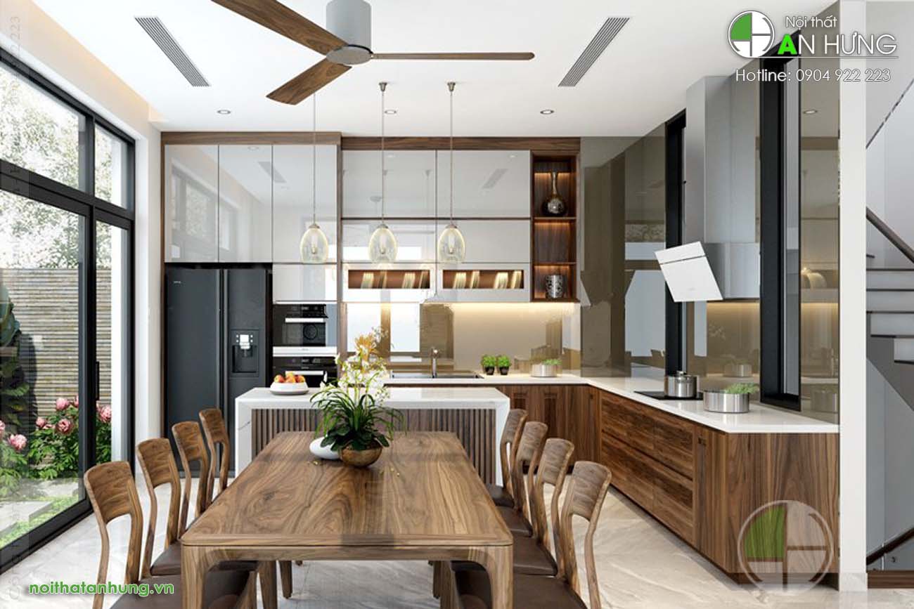 MẪU TỦ BẾP ĐẸP GỖ ÓC CHÓ ĐẸP - HH03