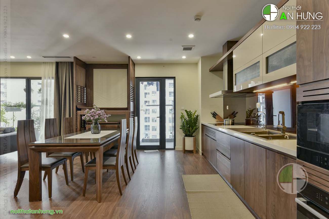 Tủ bếp gỗ óc chó tự nhiên - HH10