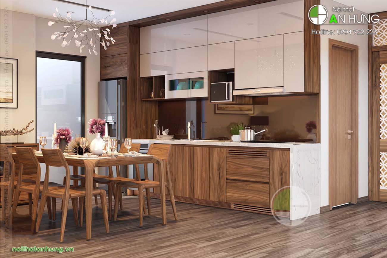 Tủ bếp gỗ óc chó cao cấp - HH11