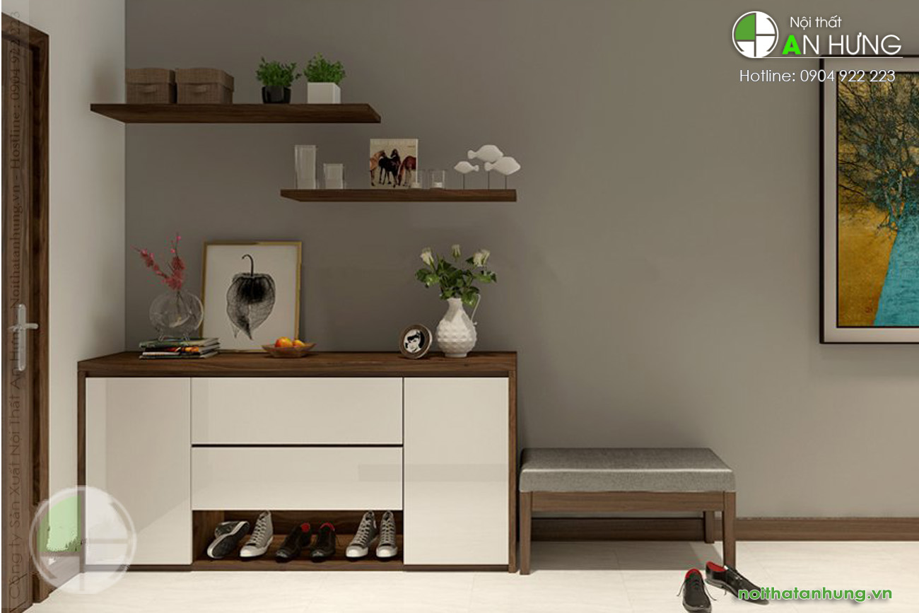 Mẫu tủ giày gỗ óc chó đơn giản - DD03
