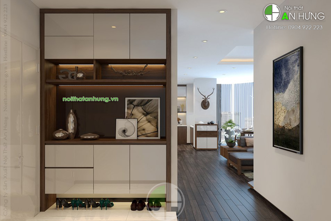Mẫu tủ giày gỗ óc chó thiết kế đẹp - DD06