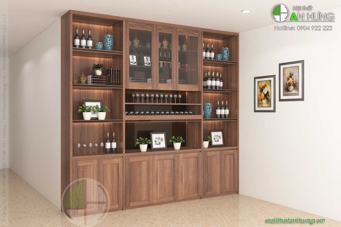 MẪU TỦ RƯỢU TRANG TRÍ GỖ ÓC CHÓ ĐẸP - TT02