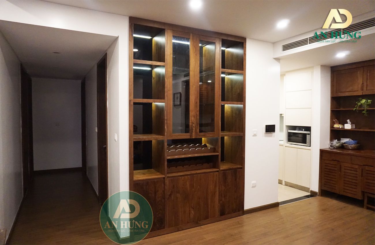 MẪU TỦ RƯỢU GỖ ÓC CHÓ ÂM TƯỜNG  - TT14