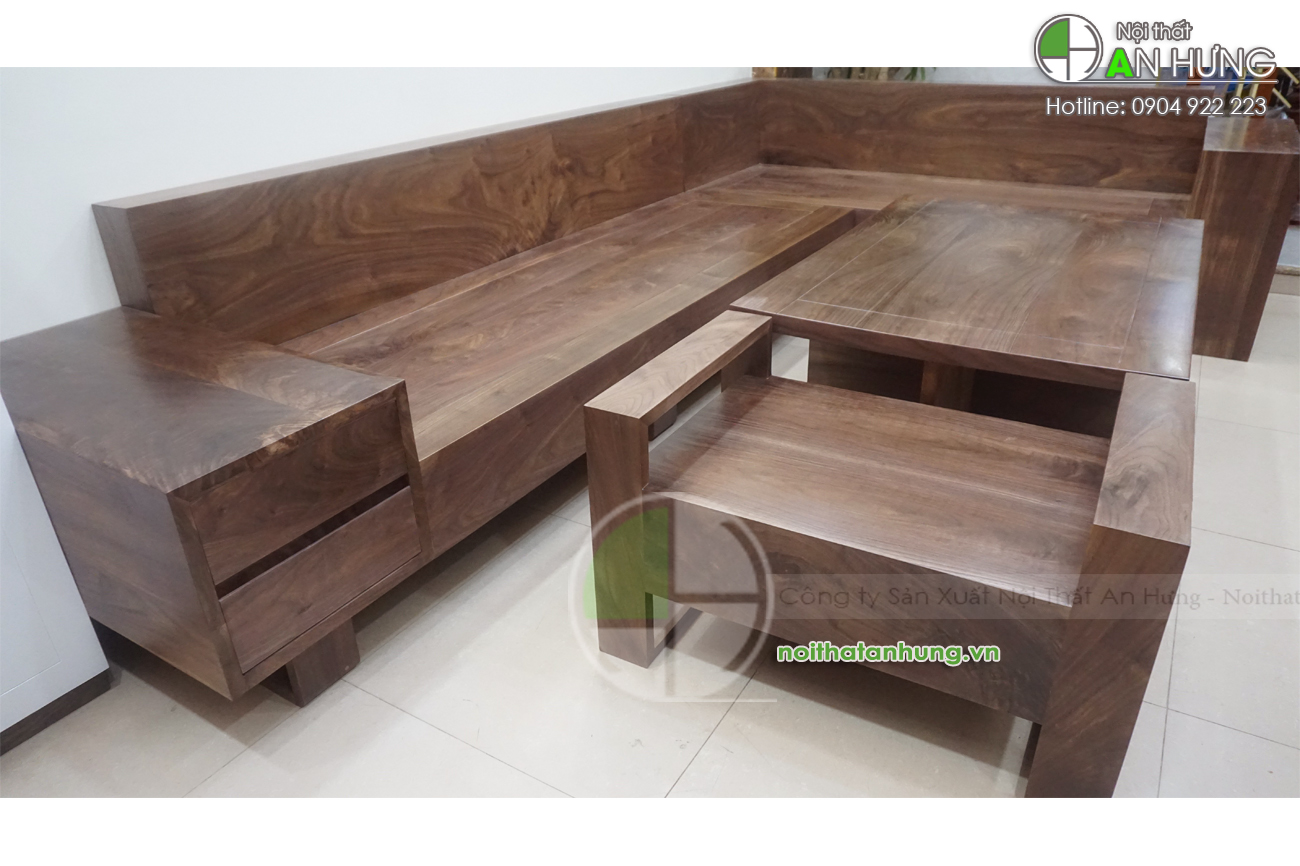Bàn ghế sofa gỗ óc chó phòng khách - Nhà Chị Thu - Xuân La - Hà Nội