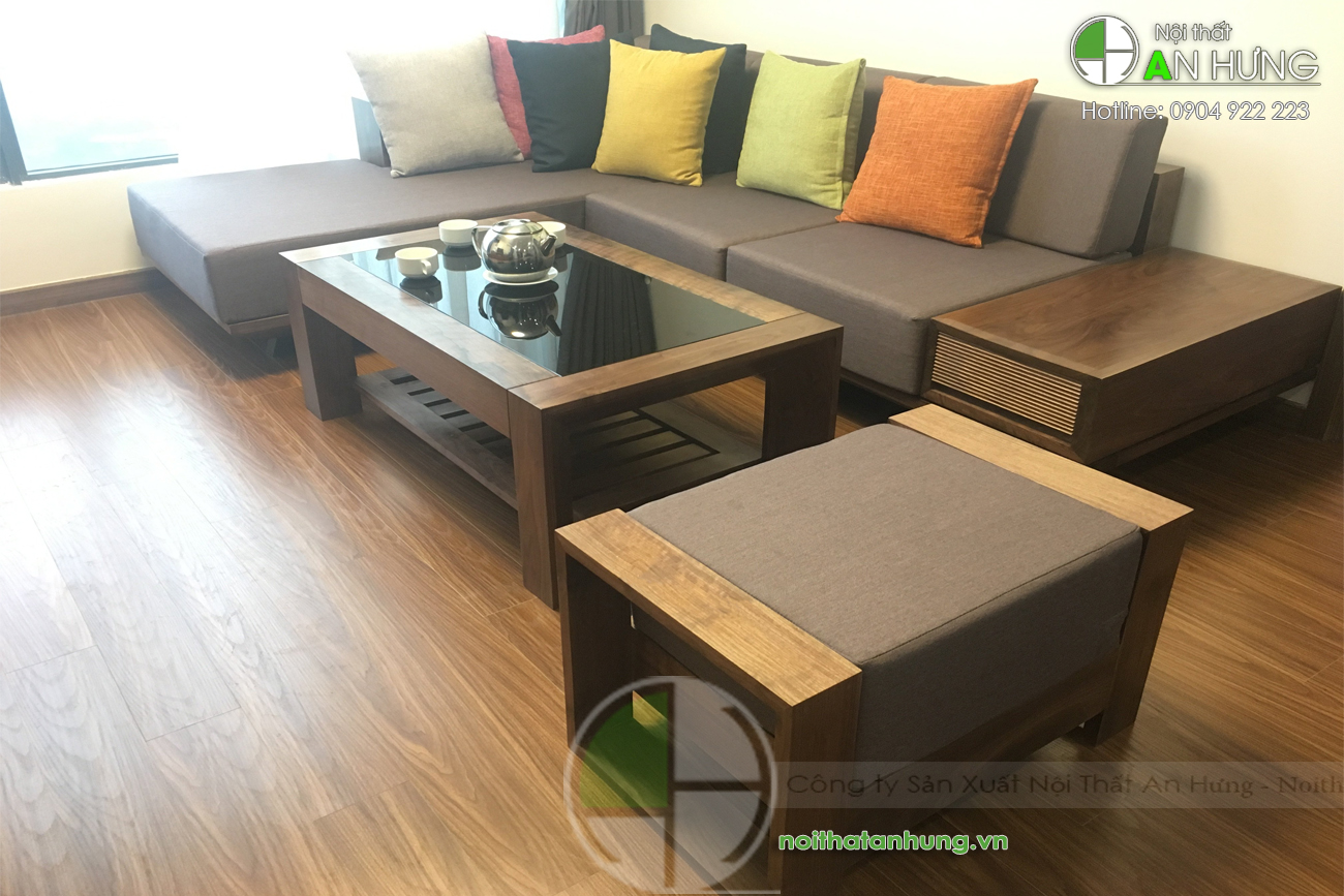 Bộ sofa gỗ óc chó chữ L - SFG35