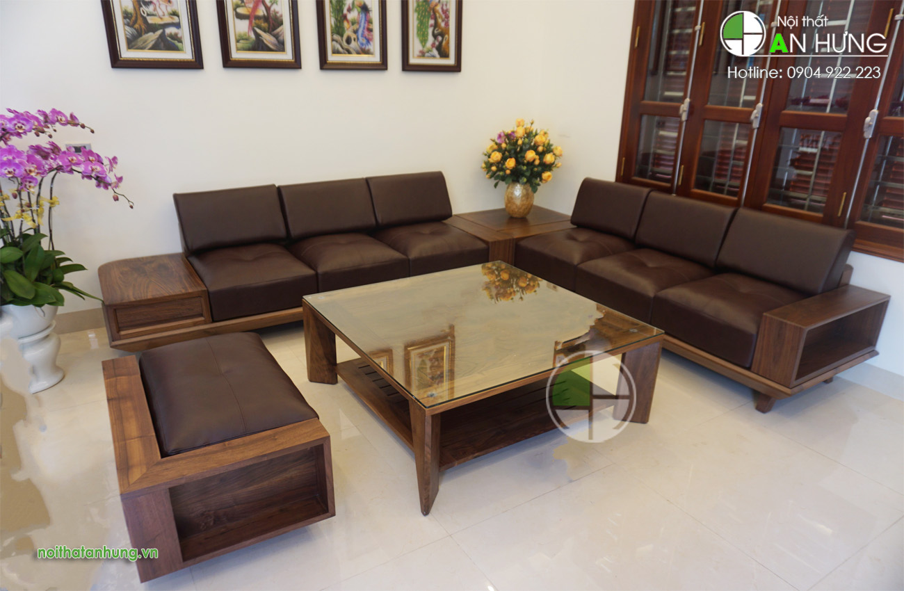 MẪU SOFA GỖ ÓC CHÓ HÌNH CHỮ L - SFG60