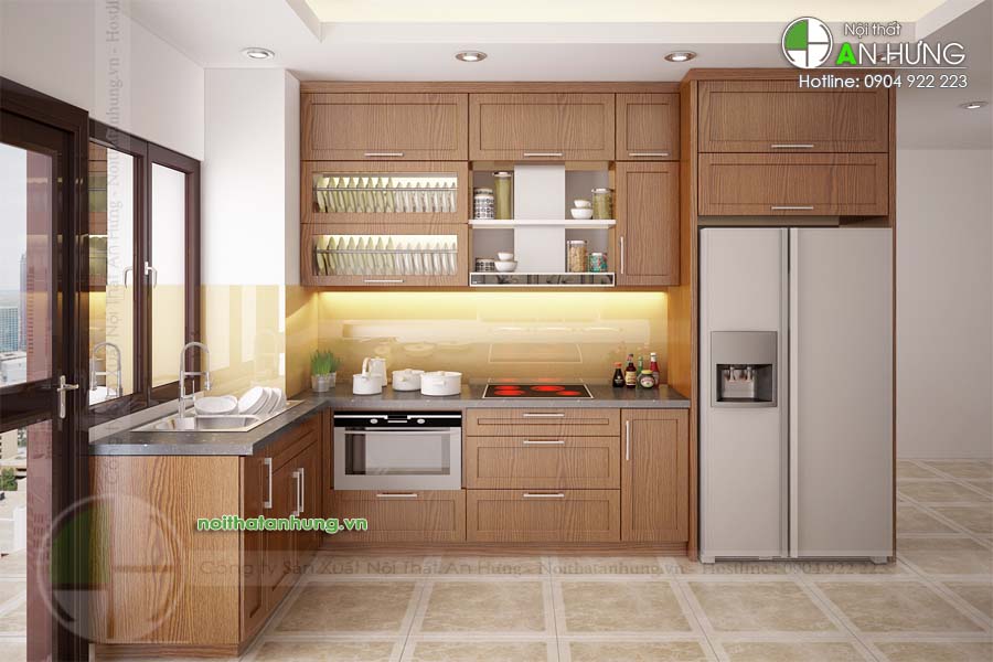 MẪU TỦ BẾP GỖ SỒI NGA - TB11