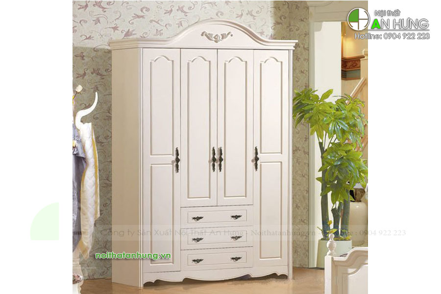 MẪU TỦ QUẦN ÁO TÂN CỔ ĐIỂN MÀU TRẮNG SANG TRỌNG - TA10