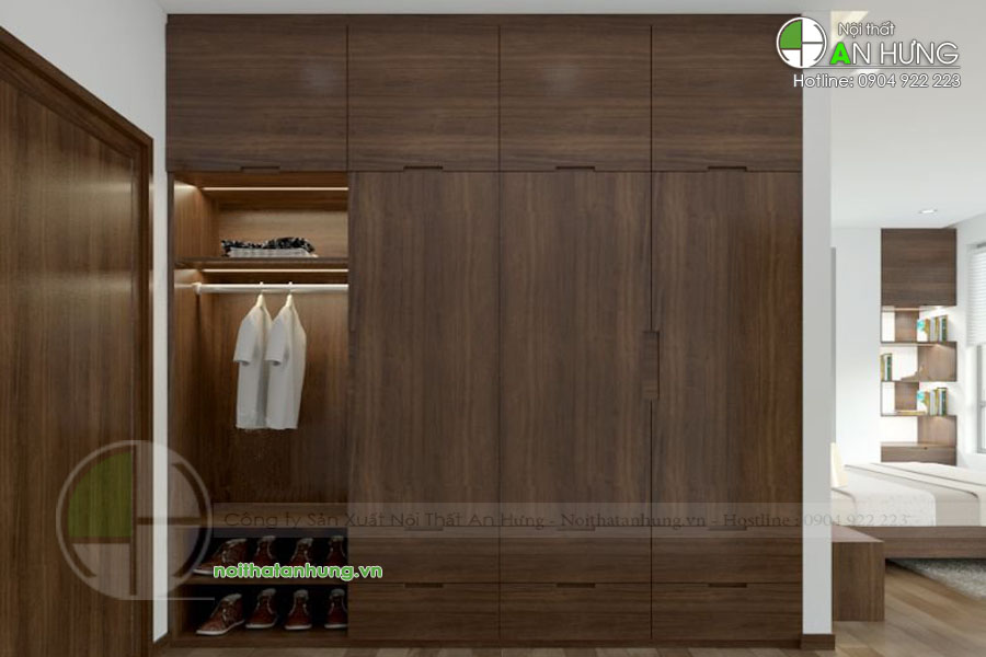 Tủ áo gỗ veneer óc chó âm tường - TA32