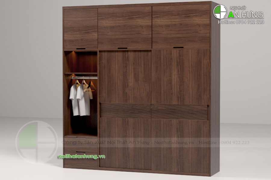 Mẫu tủ quần áo gỗ óc chó cánh lùa - TA33
