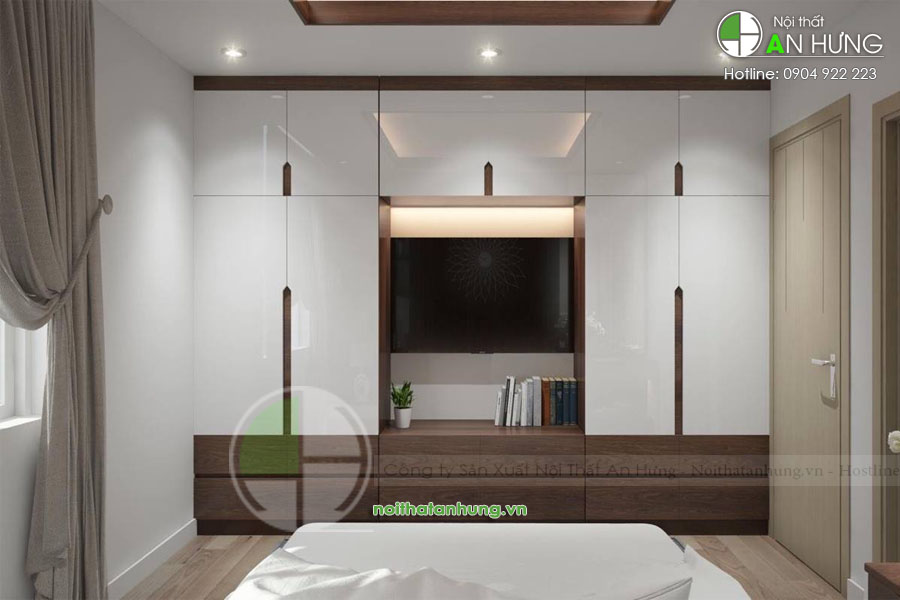 MẪU TỦ ÁO KẾT HỢP KỆ TIVI ĐẸP - TA47