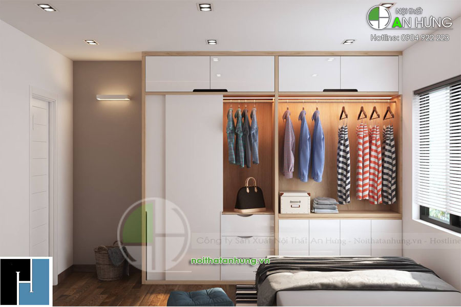 MẪU TỦ QUẦN ÁO GỖ CÔNG NGHIỆP CÁNH TRẮNG ĐẸP - TA48
