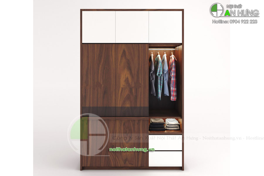 MẪU TỦ QUẦN ÁO VENEER ÓC CHÓ ĐẸP - TA53