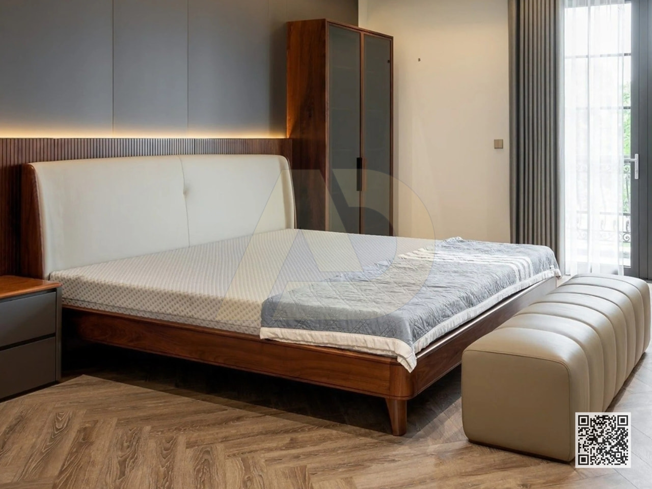 MẪU GIƯỜNG NGỦ GỖ ÓC CHÓ HIỆN ĐẠI, TỐI GIẢN - F48