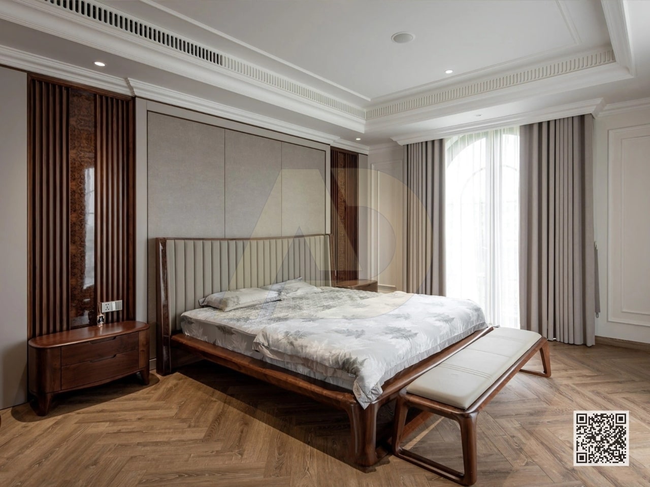 MẪU GIƯỜNG NGỦ GỖ ÓC CHÓ TÂN CỔ ĐIỂN - FF49