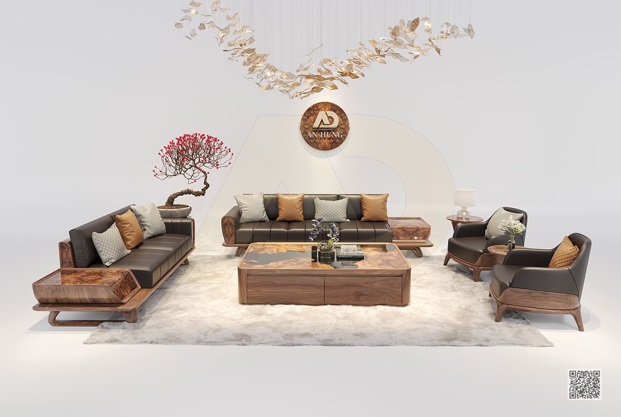 SOFA GỖ ÓC CHÓ MỚI - AA55
