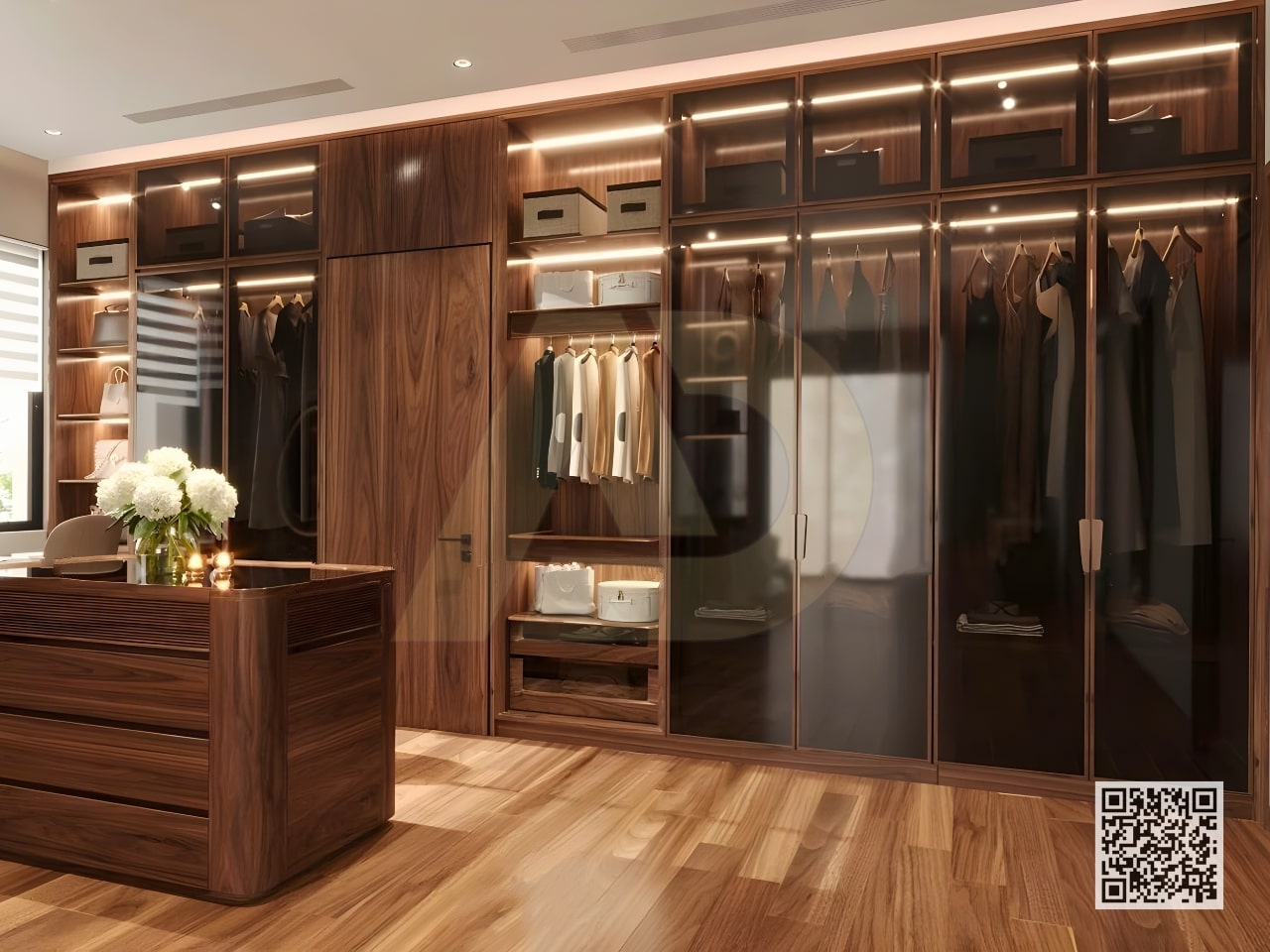 HỆ TỦ KÍNH GỖ ÓC CHÓ TIỆN NGHI - EE29